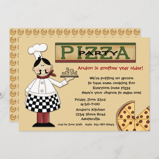Pizza Party Invitation Kaart (Voorkant / Achterkant)