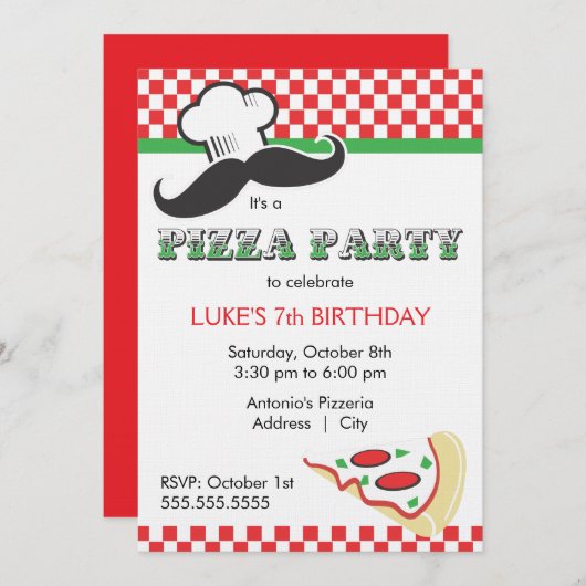 Pizza Party Invitation Kaart (Voorkant / Achterkant)