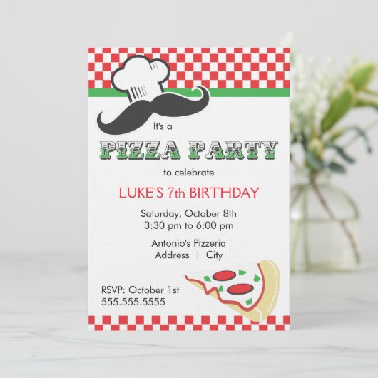 Pizza Party Invitation Kaart (Staand voorkant)