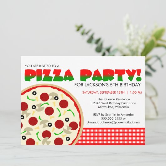 Pizza Party Invitation Kaart (Staand voorkant)
