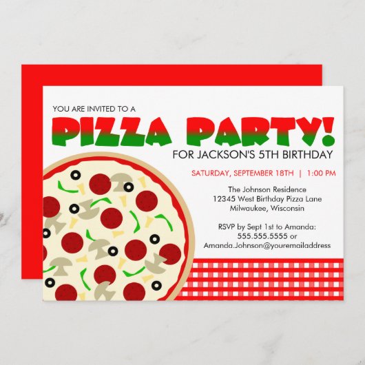 Pizza Party Invitation Kaart (Voorkant / Achterkant)
