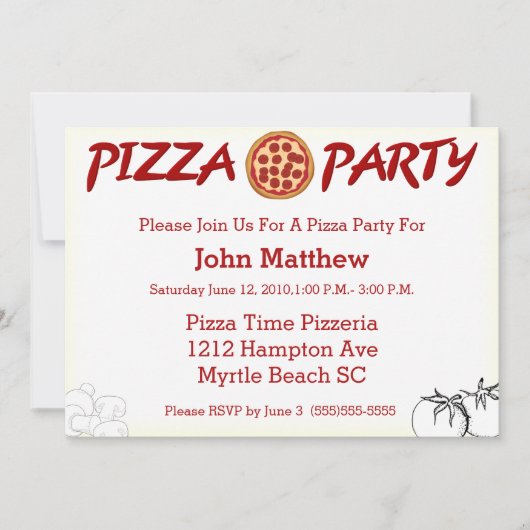 Pizza Party Invitation Kaart (Voorkant)