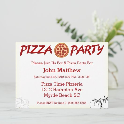 Pizza Party Invitation Kaart (Staand voorkant)