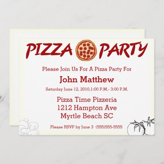 Pizza Party Invitation Kaart (Voorkant / Achterkant)