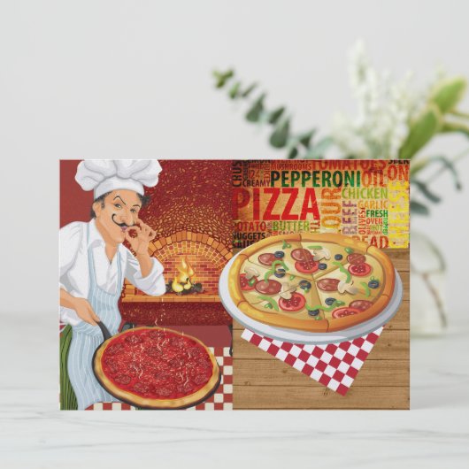 Pizza Party Invitation Kaart (Staand voorkant)