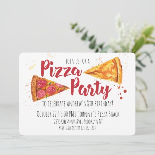 Pizza Party Invitation Kaart (Staand voorkant)