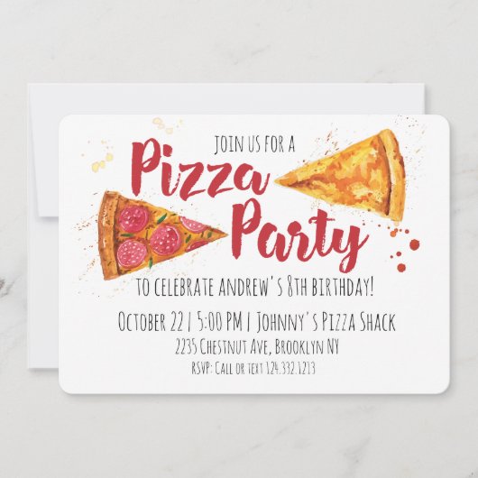 Pizza Party Invitation Kaart (Voorkant)