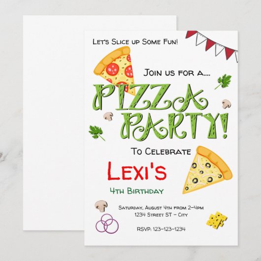 Pizza Party Invitation Kaart (Voorkant / Achterkant)