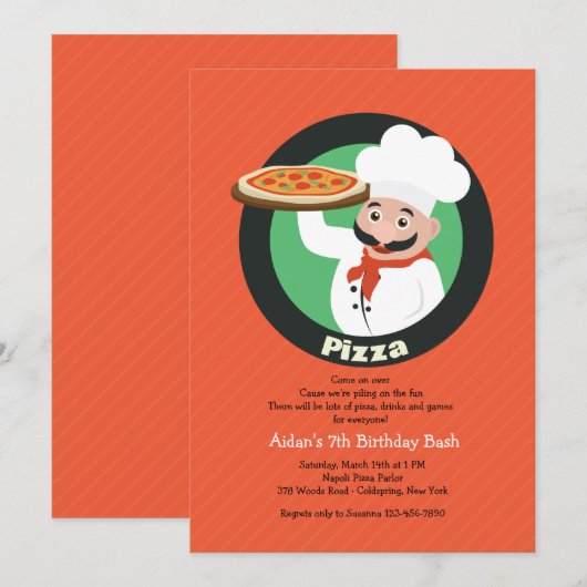 Pizza Party Invitation Kaart (Voorkant / Achterkant)
