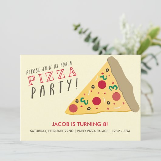 Pizza Party Invitation Kaart (Staand voorkant)