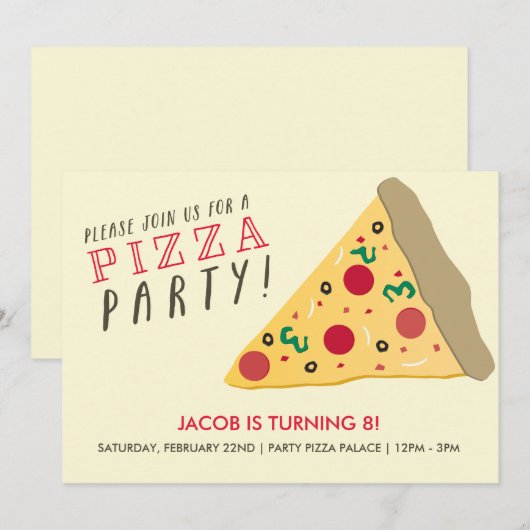 Pizza Party Invitation Kaart (Voorkant / Achterkant)