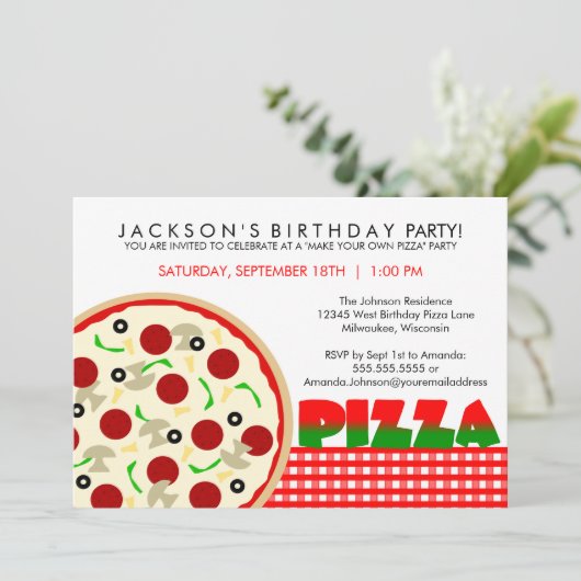 Pizza Party Invitation Kaart (Staand voorkant)