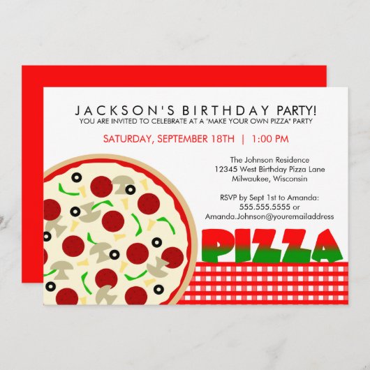 Pizza Party Invitation Kaart (Voorkant / Achterkant)