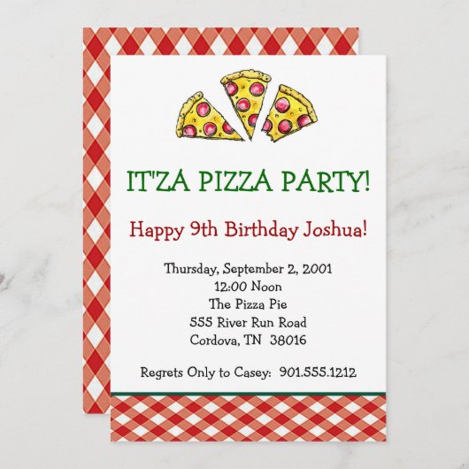 Pizza Party Invitation Kaart (Voorkant / Achterkant)