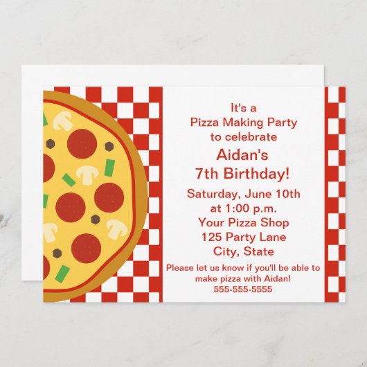 Pizza Party Invitation Kaart (Voorkant / Achterkant)