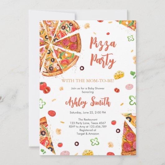 Pizza Party Invitation Pizza Birthday Party Kaart (Voorkant)