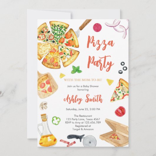 Pizza Party Invitation Pizza Birthday Party Kaart (Voorkant)