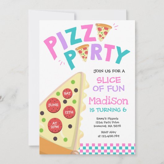 Pizza Party Invitation Pizza Birthday Party Kaart (Voorkant)