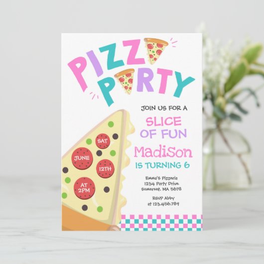 Pizza Party Invitation Pizza Birthday Party Kaart (Staand voorkant)
