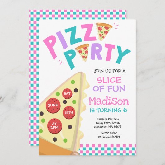 Pizza Party Invitation Pizza Birthday Party Kaart (Voorkant / Achterkant)