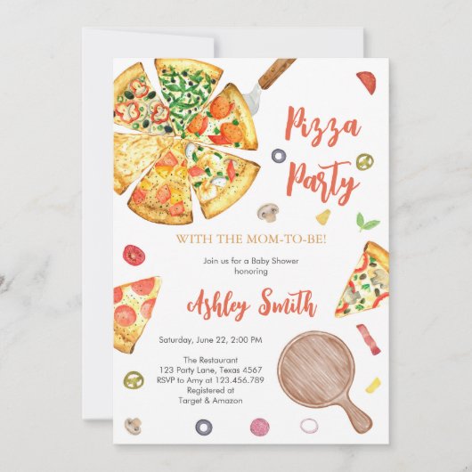 Pizza Party Invitation Pizza Birthday Party Kaart (Voorkant)