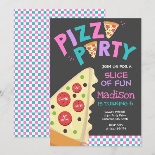 Pizza Party Invitation Pizza Birthday Party Kaart (Voorkant / Achterkant)