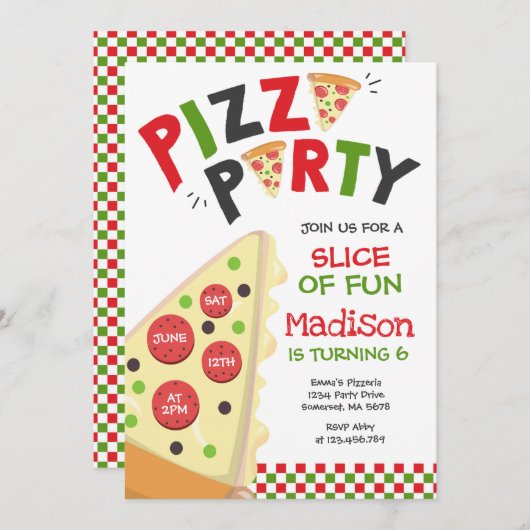 Pizza Party Invitation Pizza Birthday Party Kaart (Voorkant / Achterkant)