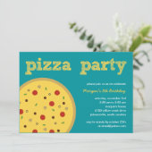 Pizza Party Invitation (Turquoise) Kaart (Staand voorkant)