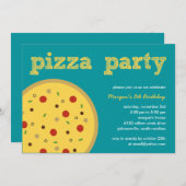 Pizza Party Invitation (Turquoise) Kaart (Voorkant / Achterkant)