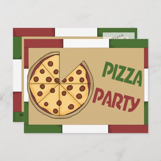 Pizza Party Invitation Uitnodiging Briefkaart (Voorkant / Achterkant)
