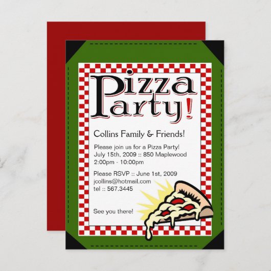 Pizza Party Invitation Uitnodiging Briefkaart (Voorkant / Achterkant)