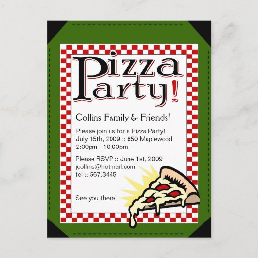 Pizza Party Invitation Uitnodiging Briefkaart (Voorkant)