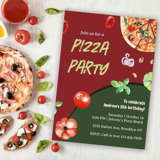 Pizza Party Italiaans Modern Kids Verjaardagsfeest Kaart