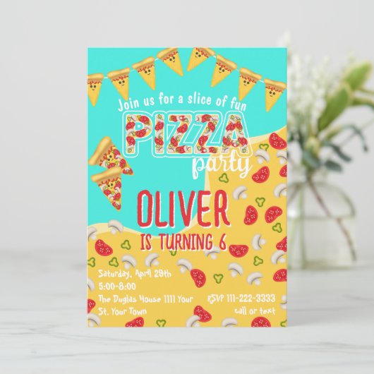 Pizza party kaart (Staand voorkant)