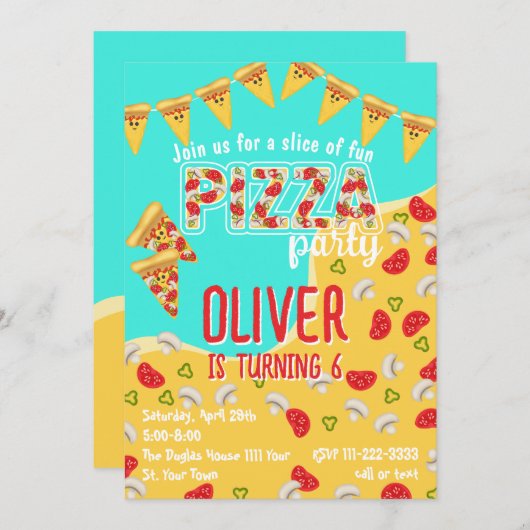 Pizza party kaart (Voorkant / Achterkant)