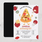 Pizza Party Kawaii Verjaardag Uitnodiging (Voorkant / Achterkant)