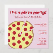 Pizza Party Kids Birthday Uitnodiging - Roze (Voorkant / Achterkant)