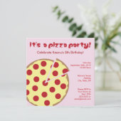 Pizza Party Kids Birthday Uitnodiging - Roze (Staand voorkant)