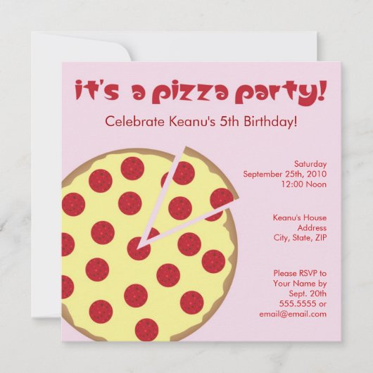 Pizza Party Kids Birthday Uitnodiging - Roze (Voorkant)