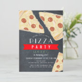 Pizza Party Krijtbord Red Gingham Verjaardag Kaart (Staand voorkant)
