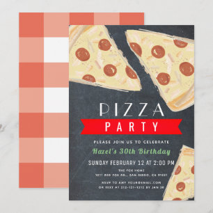 Pizza Party Krijtbord Red Gingham Volwassen Verjaa Kaart