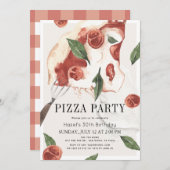 Pizza Party Margherita Waterverf Birthday Kaart (Voorkant / Achterkant)