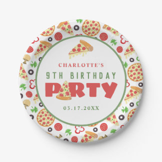 Pizza Party Modern Custom Age Kids Verjaardag Scha Papieren Bordje