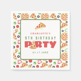 Pizza Party Modern Custom Age Kids Verjaardag Scha Servet