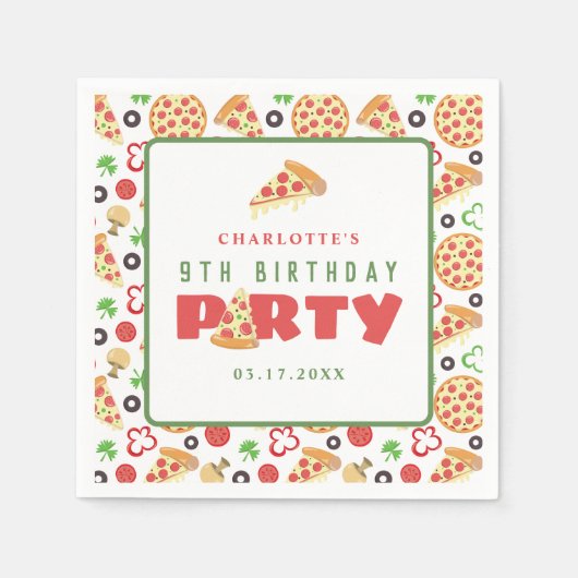 Pizza Party Modern Custom Age Kids Verjaardag Scha Servet (Voorkant)