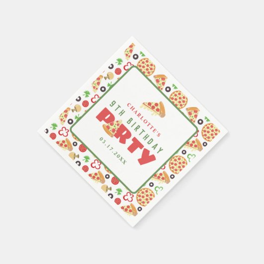 Pizza Party Modern Custom Age Kids Verjaardag Scha Servet (Hoek)