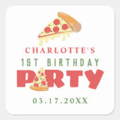 Pizza Party Modern Custom Age Kids Verjaardag Scha Vierkante Sticker (Voorkant)