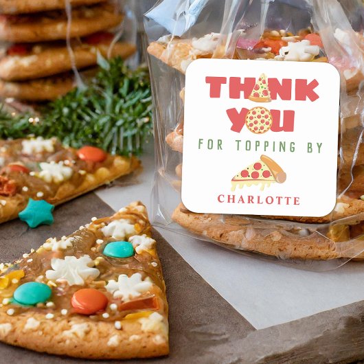 Pizza Party Modern Kids Verjaardagsgunst Dank u Vierkante Sticker