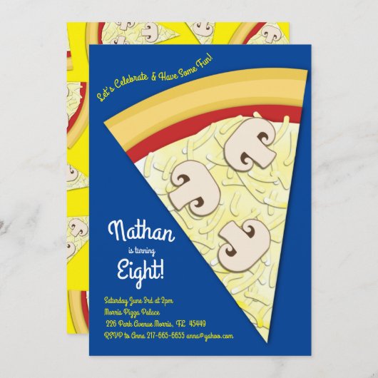 Pizza Party Mushrrom Pizza Slice Kaart (Voorkant / Achterkant)