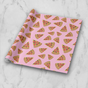 Pizza Party Pattern Pink Wrapping Paper Cadeaupapier
